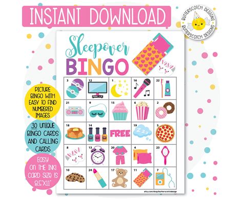 Free Printable Sleepover Slumber Party Bingo Game For Girls Slumber Hot Sex Picture