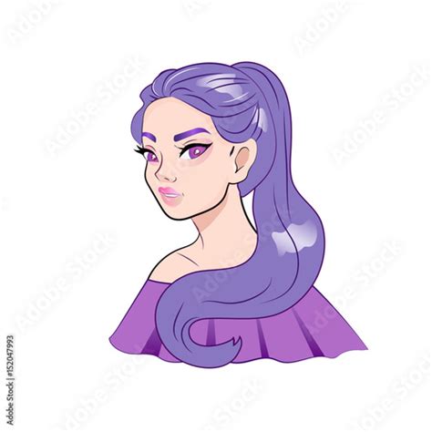 Anime Sexy Girl With Purple Hair Isolated Portrait Fichier Vectoriel