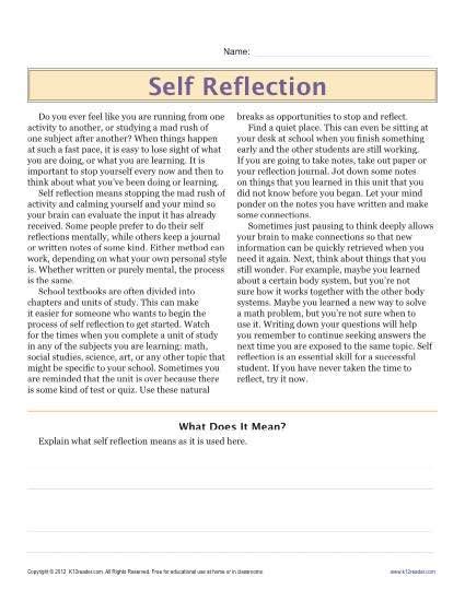 Sixth Grade Reading Comprehension Worksheet Self Reflection Reading
