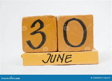 June 30th Day 30 Of Month Handmade Wood Calendar Isolated On White