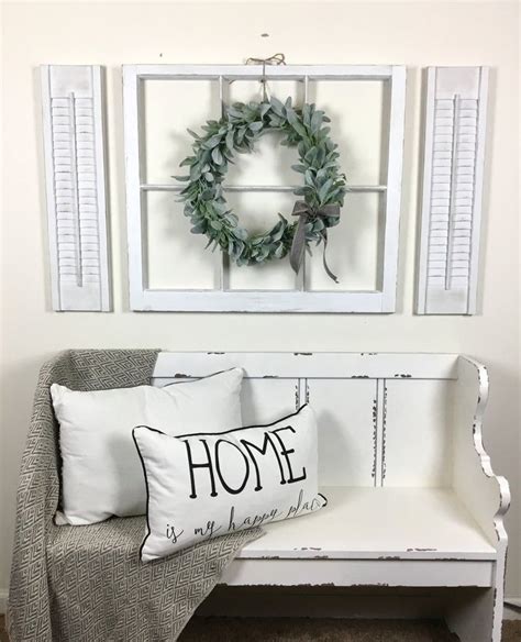Farmhouse Window Frame With Shutters And Lambs Ear Wreath Etsy