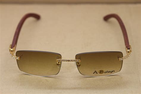 Cartier Big Diamond 8200757 Sun Glasses Rimless Decor Wood Frame Men Luxury Brand Sunglasses