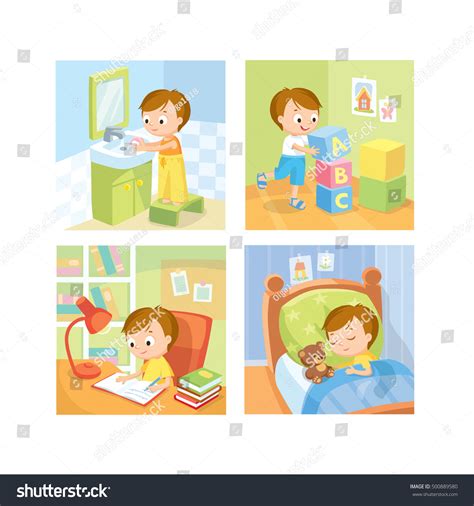 Children Daily Routine Stock Vector Illustration 500889580 Shutterstock