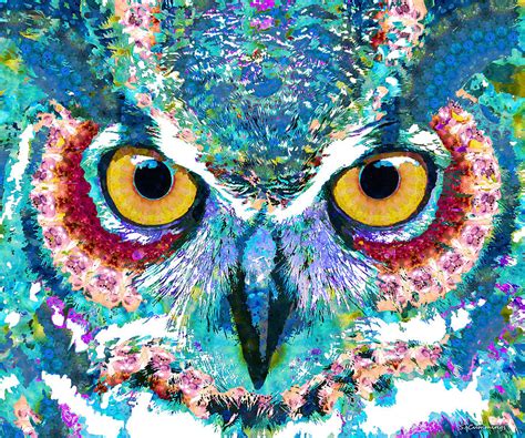 Colorful Owl Art Spirit Animal Sharon Cummings Painting By Sharon