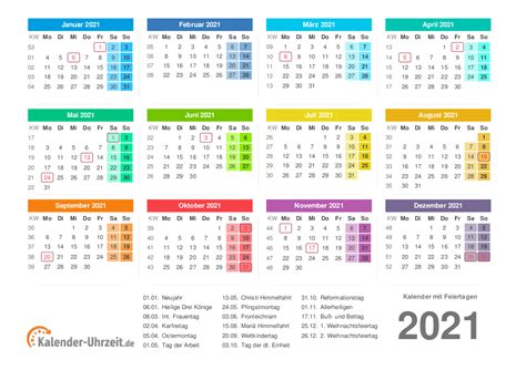 Kalender 2021 für österreich mit allen feiertagen. Kalender 2021 mit Feiertagen