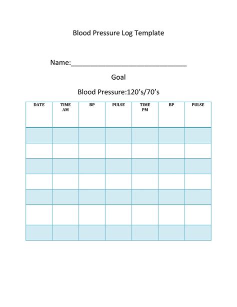 Free Printable Blood Pressure Log Sheets Uk