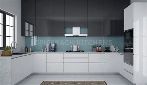 White And Grey U Shaped Modular Kitchen Kitchen Laminate Color