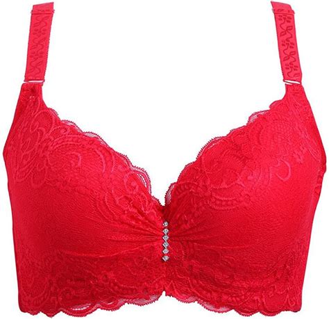 Kljr Women Full Coverage Underwire Plus Size Push Up Lace Bra Red 42c