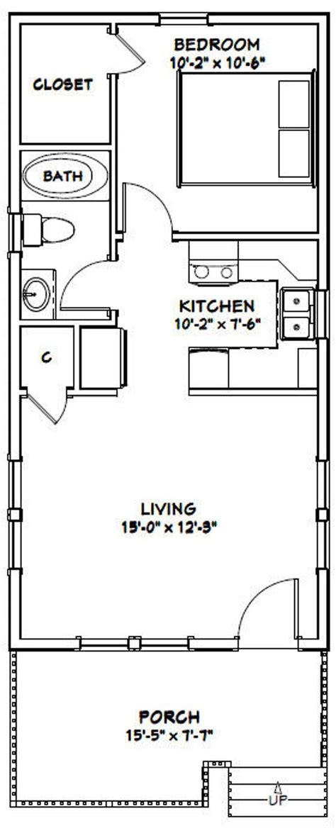 16x32 House 1 Bedroom 1 Bath 511 Sq Ft Pdf Floor Plan Etsy One