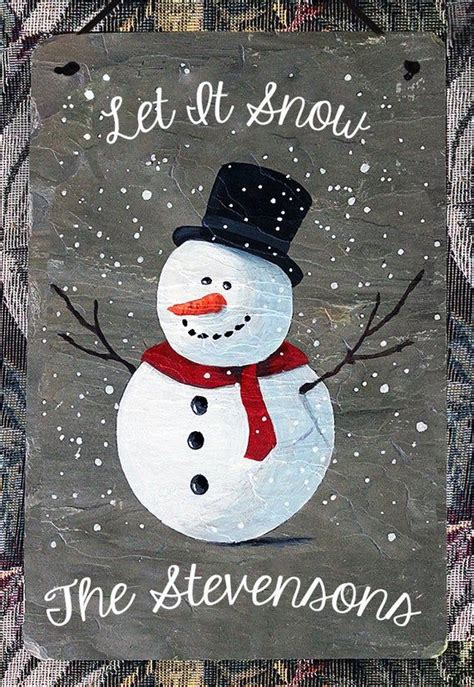 Snowman With Let It Snow Hand Painted 8x Etsy Canada Christmas