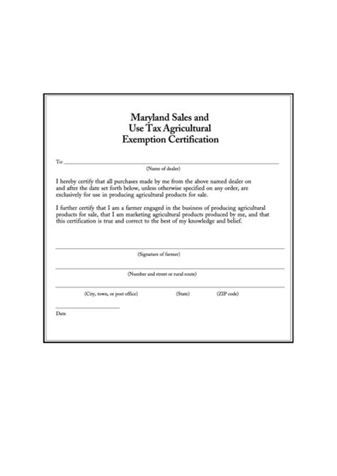 Sales And Use Tax Agricultural Exemption Certificate Form Sample