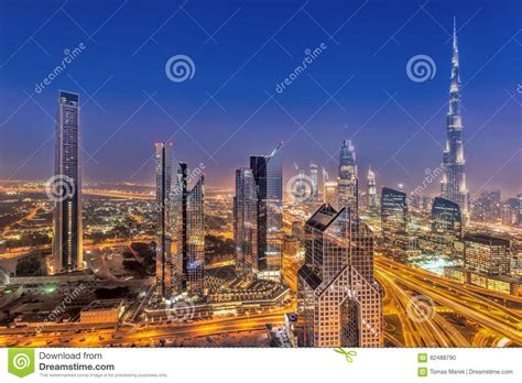 Night Cityscape Of Dubai With Modern Futuristic Architecture United