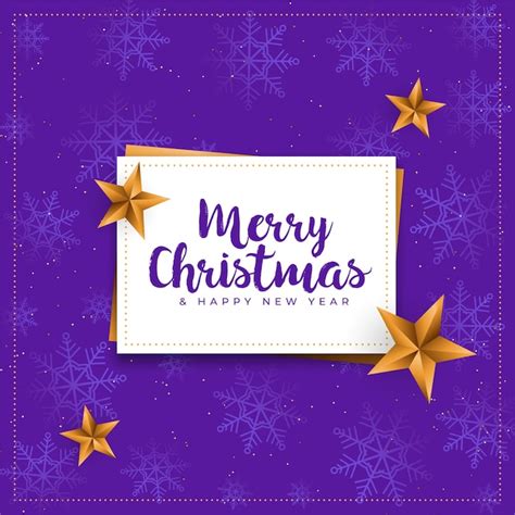 Free Vector Merry Christmas Purple Card With Golden Stars Background