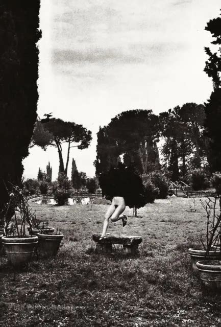 Vintage Helmut Newton Jumping Female Nude Rome Italy Garden Photo
