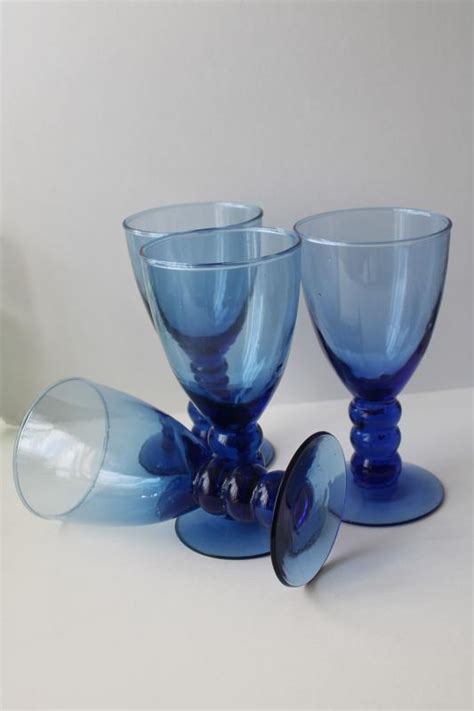 Big Chunky Wine Glasses Rustic Modern Casual Stemware Cobalt Blue Goblets