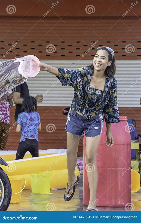 asian woman play water in songkran festival or thai new year in thailand stock image image of