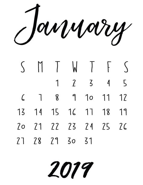 January 2019 Printable Unique Calendar Print Calendar Calendar