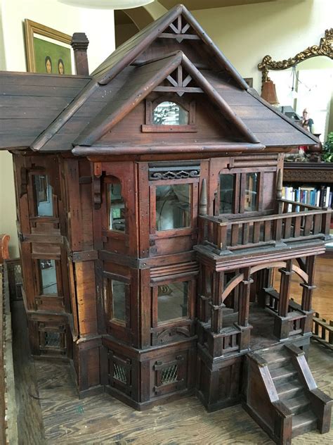 Rare 1880s Victorian Dollhouse Mansion Primitive Large Wood 53 Windows