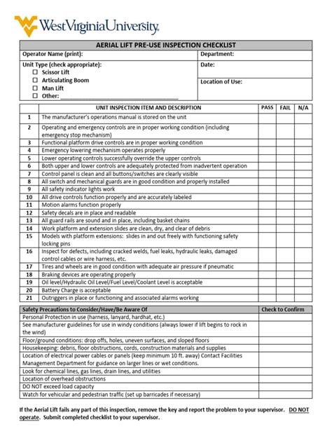 Scissor Lift Inspection Form Pdf Elevator Manufactured Goods