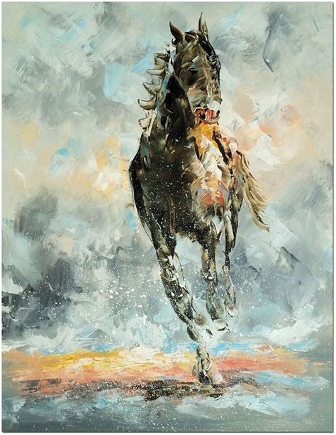 Running Horse Hand Painted Modern Palette Knife Abstract Animal Oil