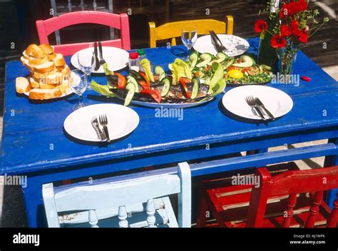 Mediterranean Restaurant Lunch Table Stock Photo Alamy