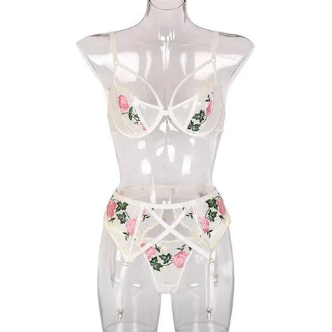 floral embroidered lace lingerie set etsy