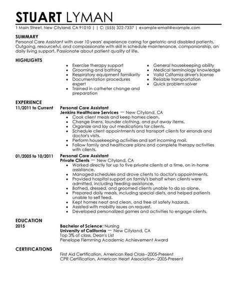 Professional Personal Care Assistant Resume Examples