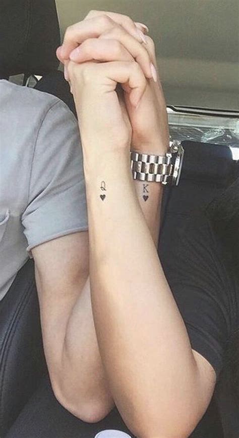 Cute Matching Couple Wrist Tattoo Ideas Small Queen King Spades Heart Arm Tatouage Ideas Del