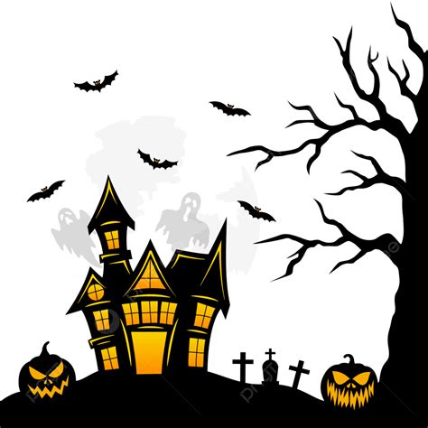 Gambar Desain Rumah Seram Halloween Dengan Kelelawar Lentera Labu Bulan