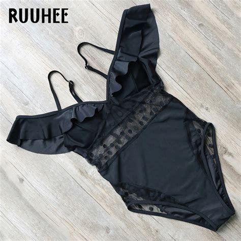Ruuhee Swimwear Women One Piece Swimsuit 2017 Bodysuit Sexy Mesh