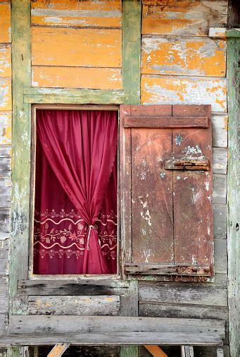 Window Of Wooden House Creole Architecture Mana French Guiana Stock