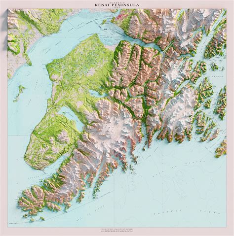 A 3d Rendered Map Of Kenai Peninsula In Alaska Using 6 Individual 1963