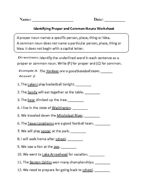 Proper And Common Nouns Worksheets Identifying Proper And Common