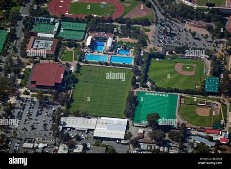 Aerial View Above Stanford University Athletic Facilities Stock Photo