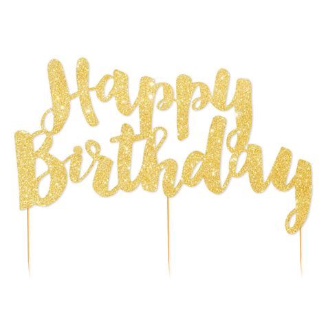 Gold Glitter Happy Birthday Cake Topper Favor Lane