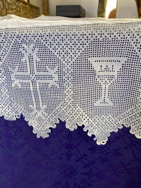 Altar Cloth Hand Crochet Work Chalice And Cross 125cm X 27cm Mary