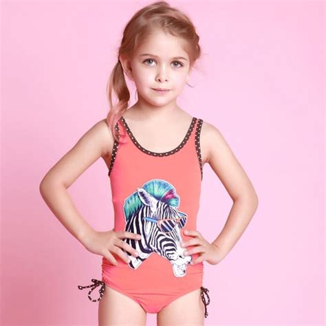 Zebra Print Summer One Piece Child Swimsuit 2015 Newest Design Girl