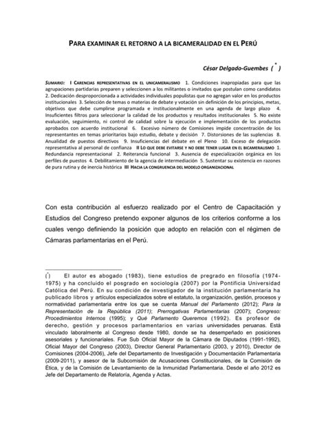 para examinar el retorno a la bicameralidad en el perú