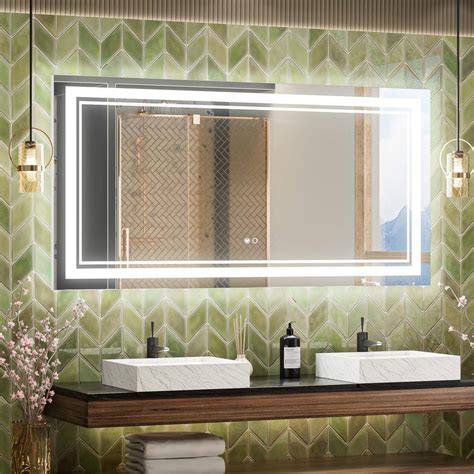 Keonjinn 48 In W X 24 In H Rectangular Frameless Anti Fog Led Wall Mount Bathroom Vanity