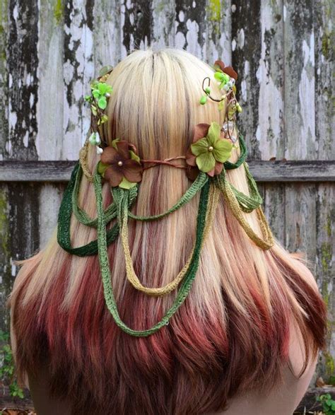 Woodland Bridal Hair Wreath Elven Flower Crown Green And Brown Head