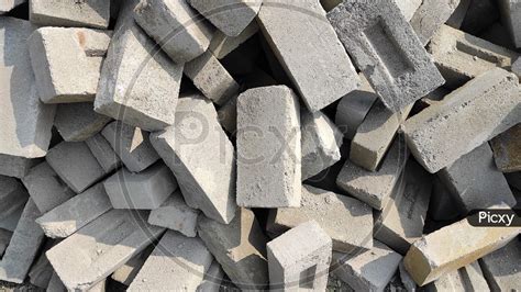 Image Of Pile Of Cement Bricks Block Or Concrete Construction Materials