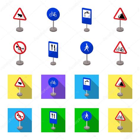 Different Types Of Road Signs Cartoonflat Icons In Set