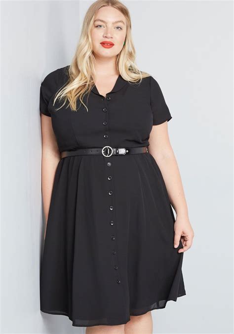 Classic Plus Size Button Front Belted Black Dress Lbd Black Dress