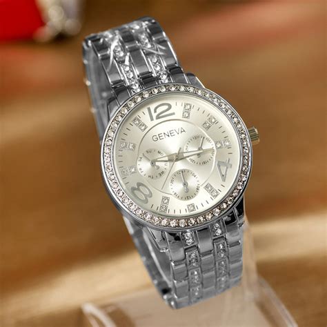 New Unisex Crystal Geneva Bling Women Girl Stainless Steel Quartz Wrist Watch Ebay