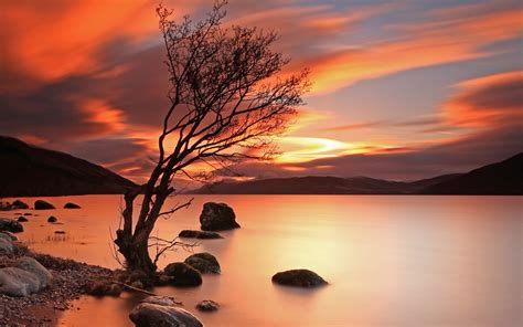 Sunset Lake Mountain Landscape Hd Wallpaper
