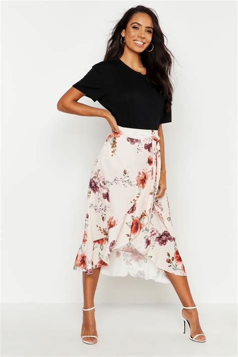 Floral Wrap Ruffle Midi Skirt Fashion Midi Skirt Fashion Clothes Women
