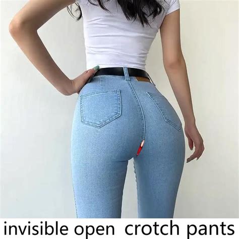 Outdoor Invisible Zipper Pants Women Full Zipper Open Crotch Low Waist Skinny Jeans Wild Couple