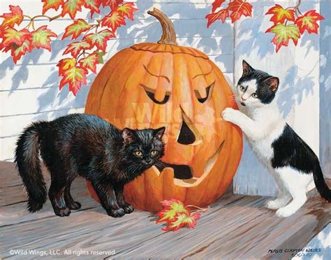 Looking Scary Kittens And Jack O Lantern Original Acrylic Painting By