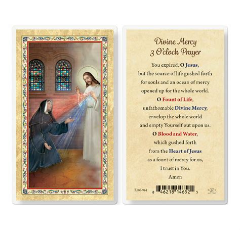 Divine Mercy 3 Oclock Prayer Gold Stamped Laminated Holy Card 25