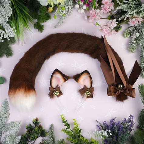 Realistic Brown Cat Ears And Tail Set Faux Fur Ears Costume Etsy Uk